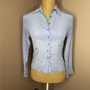 Vintage 100% Silk Blue Periwinkle Button-Down Women’s Shirt Petite Sophisticate